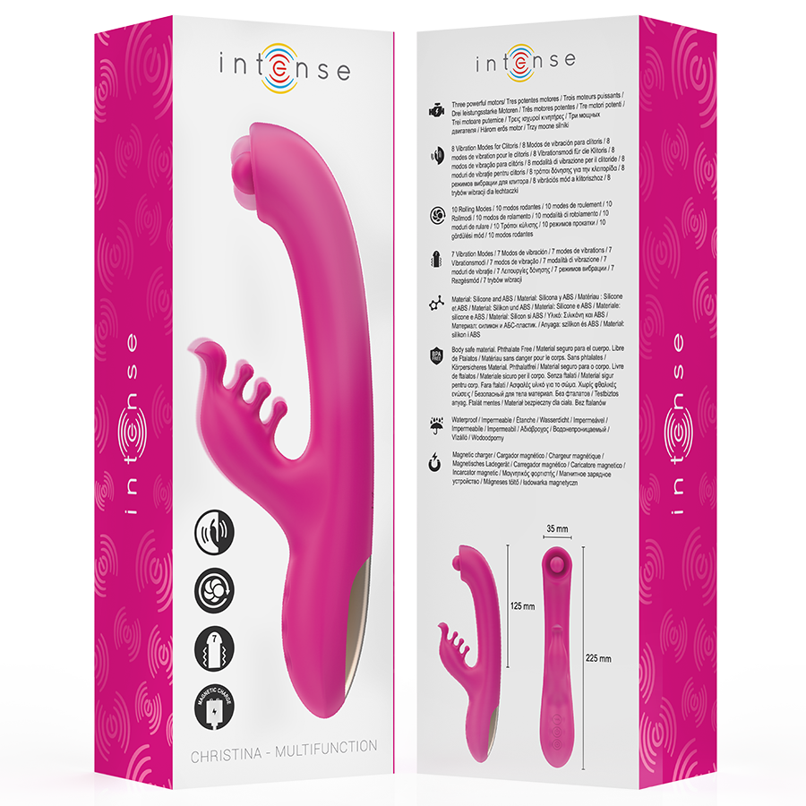 Vibromasseur Rabbit Christina Rotatif 3 Moteurs 22,5 cm Rose - Intense
