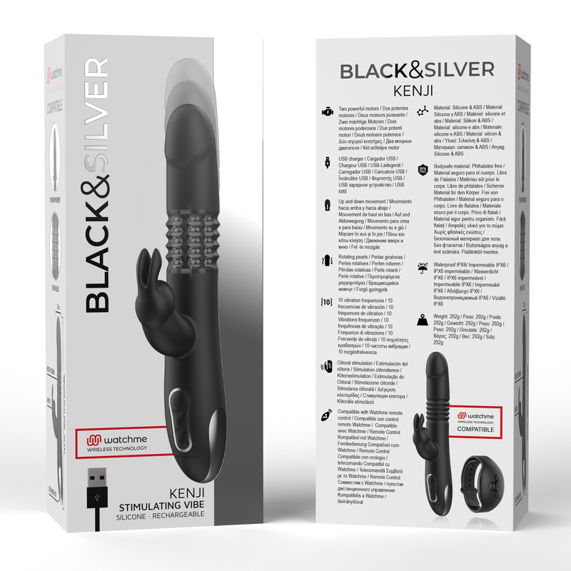 Vibromasseur Rabbit Kenji Perles Rotatives Va-et-Vient WatchMe - Black&Silver
