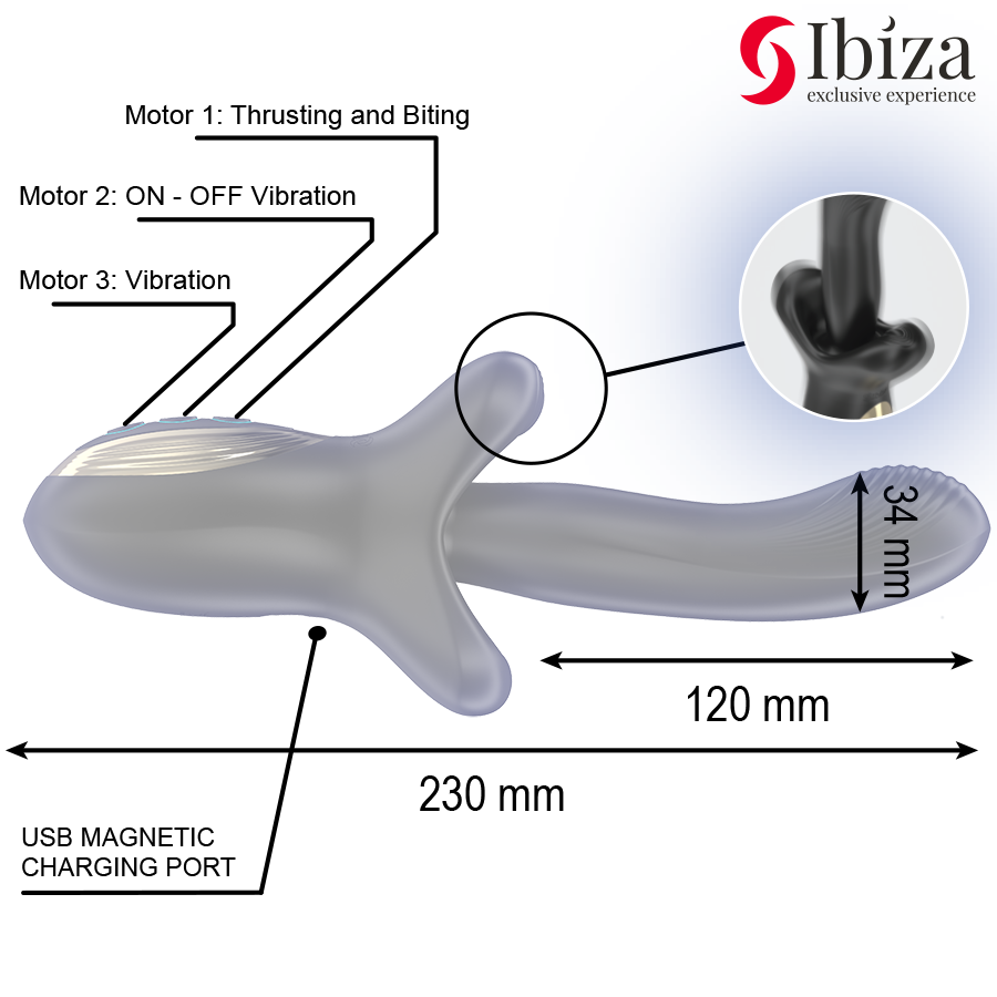 Vibromasseur Rabbit Rotatif Poussée et Succion 3 Moteurs Rechargeable - Ibiza Technology